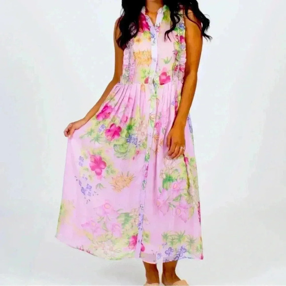 Dodo Bar Or Silvana Pink Ruffle Floral Dress sz S - Picture 1 of 11